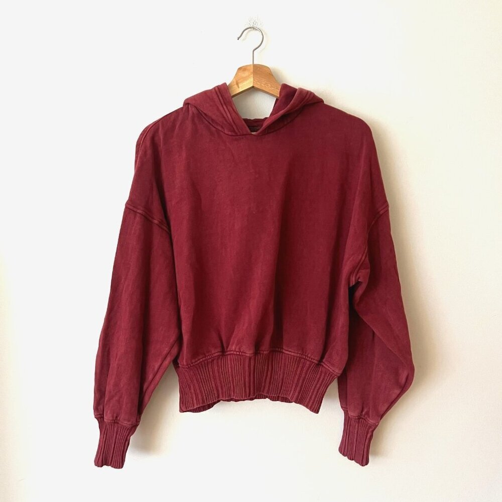 Aerie Cropped Dark Red Hoodie Women's Size Small